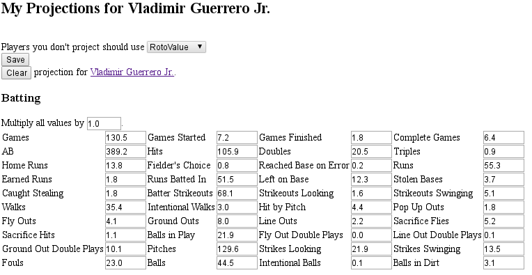 Custom projection page for Vladimir Guerrero Jr.
